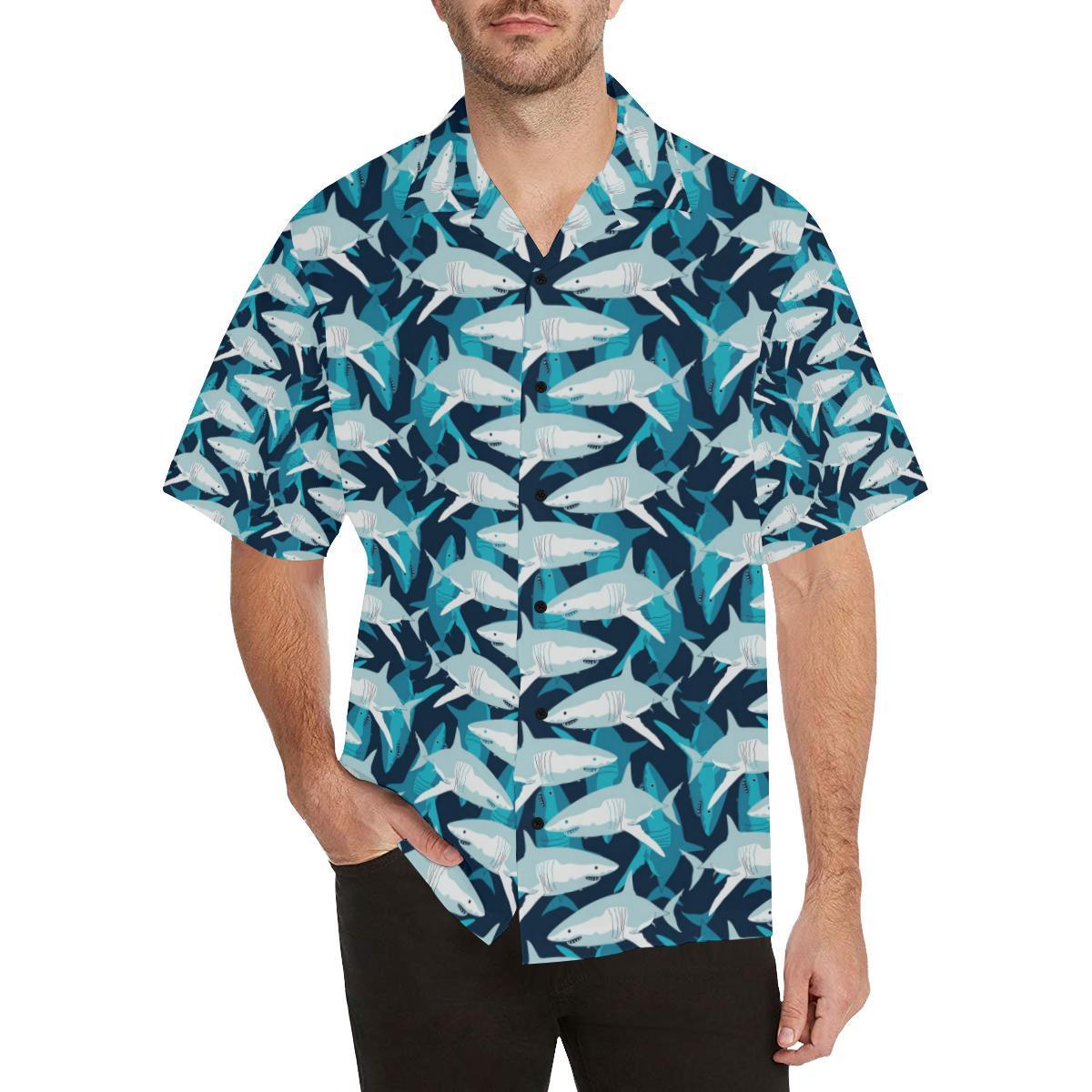 Shark Design Print Men Aloha Hawaiian Shirt