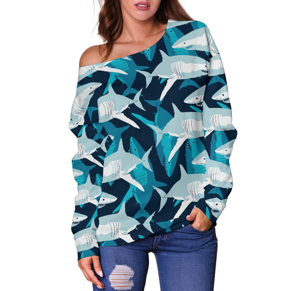 Shark Design Print Off Shoulder Sweatshirt