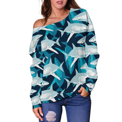 Shark Design Print Off Shoulder Sweatshirt