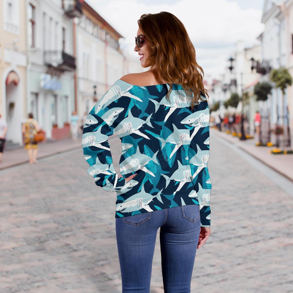 Shark Design Print Off Shoulder Sweatshirt