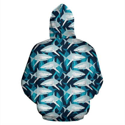 Shark Design Print Pullover Hoodie