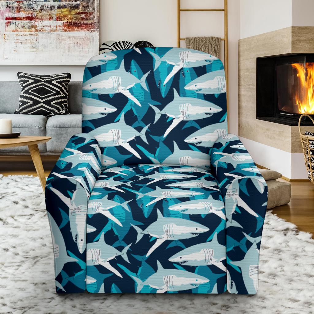 Shark Design Print Single Sofa Slipcover -JTAMIGO.COM