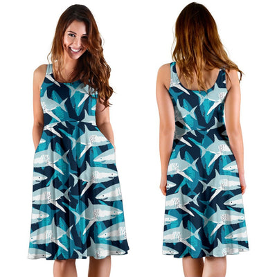 Shark Design Print Sleeveless Dress