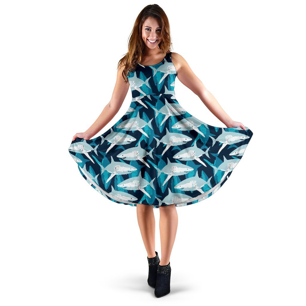 Shark Design Print Sleeveless Dress