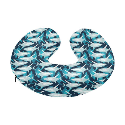 Shark Design Print U-Shaped Travel Neck Pillow-JTAMIGO.COM
