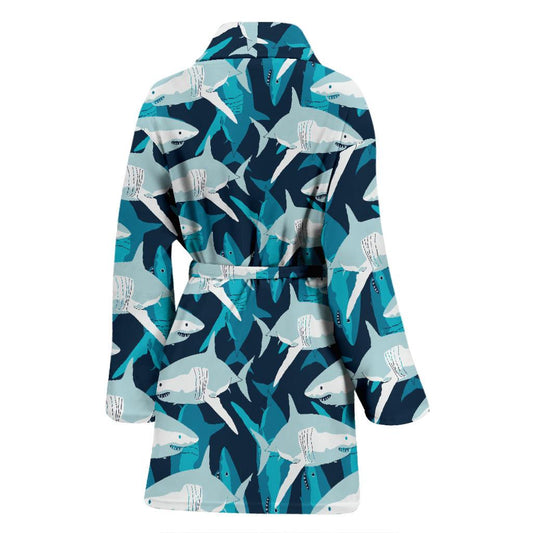 Shark Design Print Women Bath Robe-JTAMIGO.COM