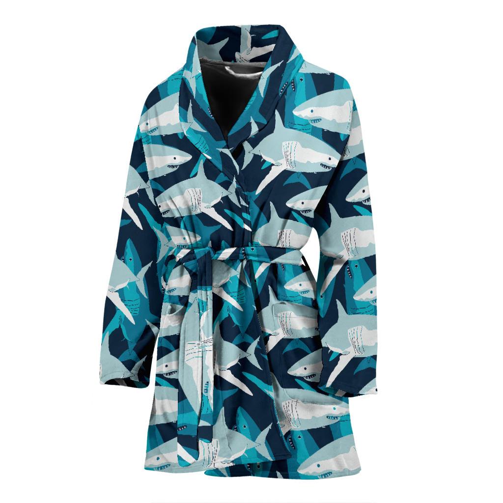 Shark Design Print Women Bath Robe-JTAMIGO.COM