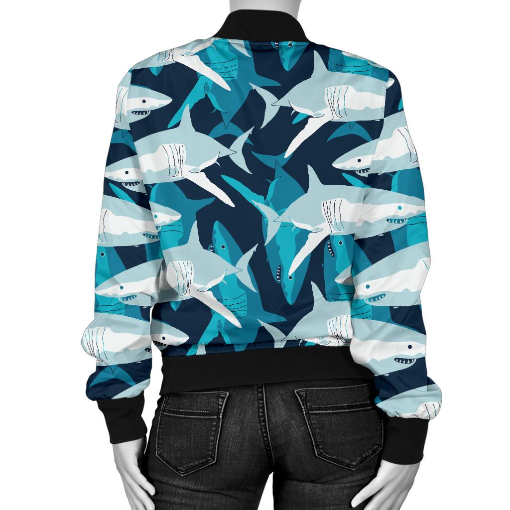 Shark Design Print Women Casual Bomber Jacket