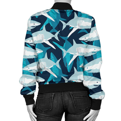Shark Design Print Women Casual Bomber Jacket