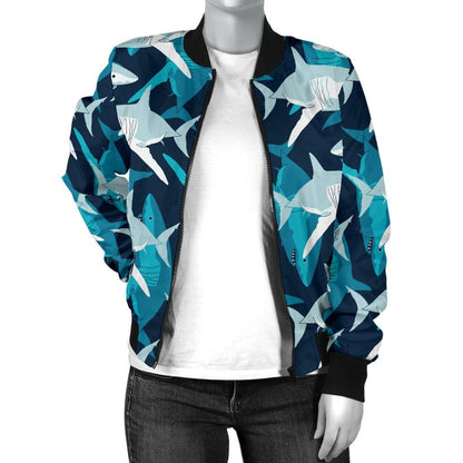 Shark Design Print Women Casual Bomber Jacket