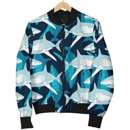 Shark Design Print Women Casual Bomber Jacket
