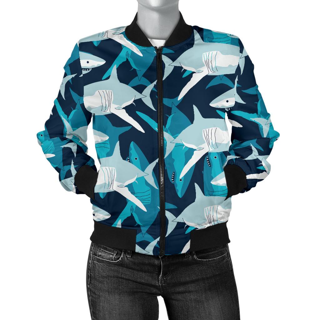 Shark Design Print Women Casual Bomber Jacket