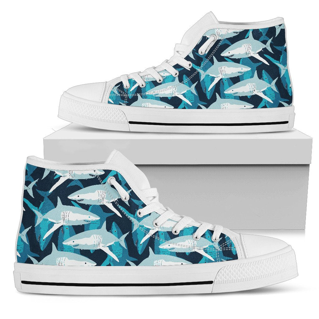 Shark Design Print Women High Top Shoes