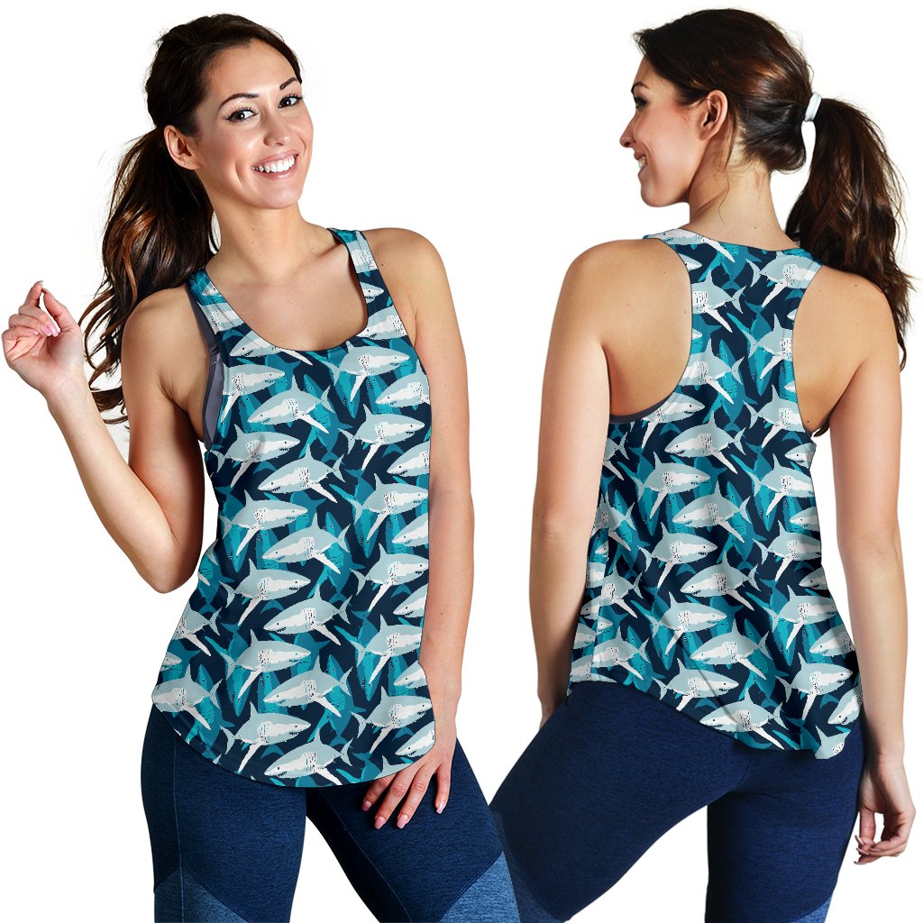 Shark Design Print Women Racerback Tank Top