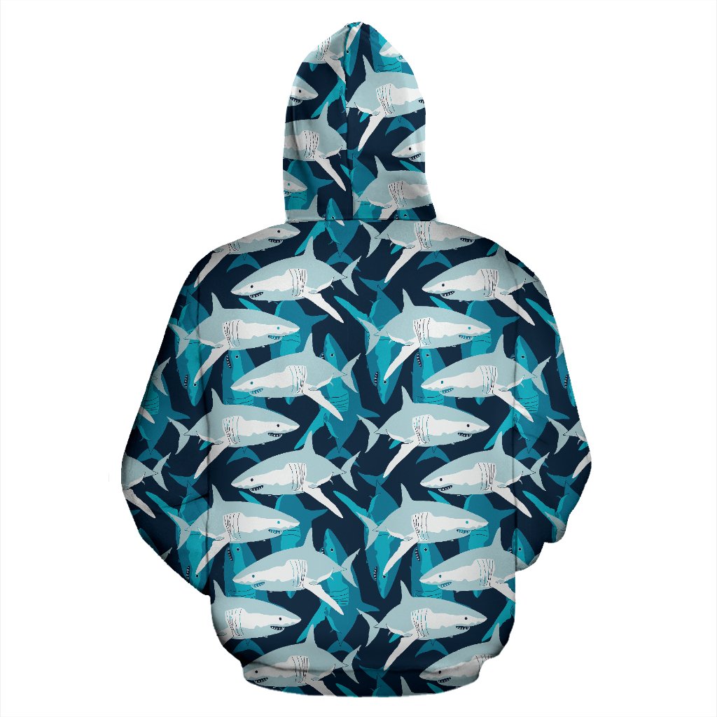Shark Design Print Zip Up Hoodie