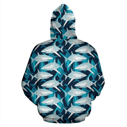 Shark Design Print Zip Up Hoodie