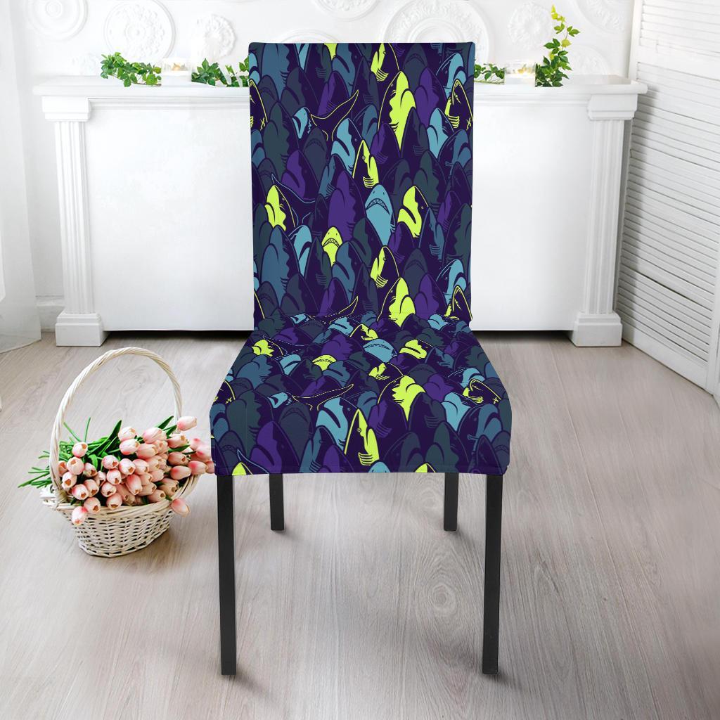 Shark Neon color Print Dining Chair Slipcover-JTAMIGO.COM