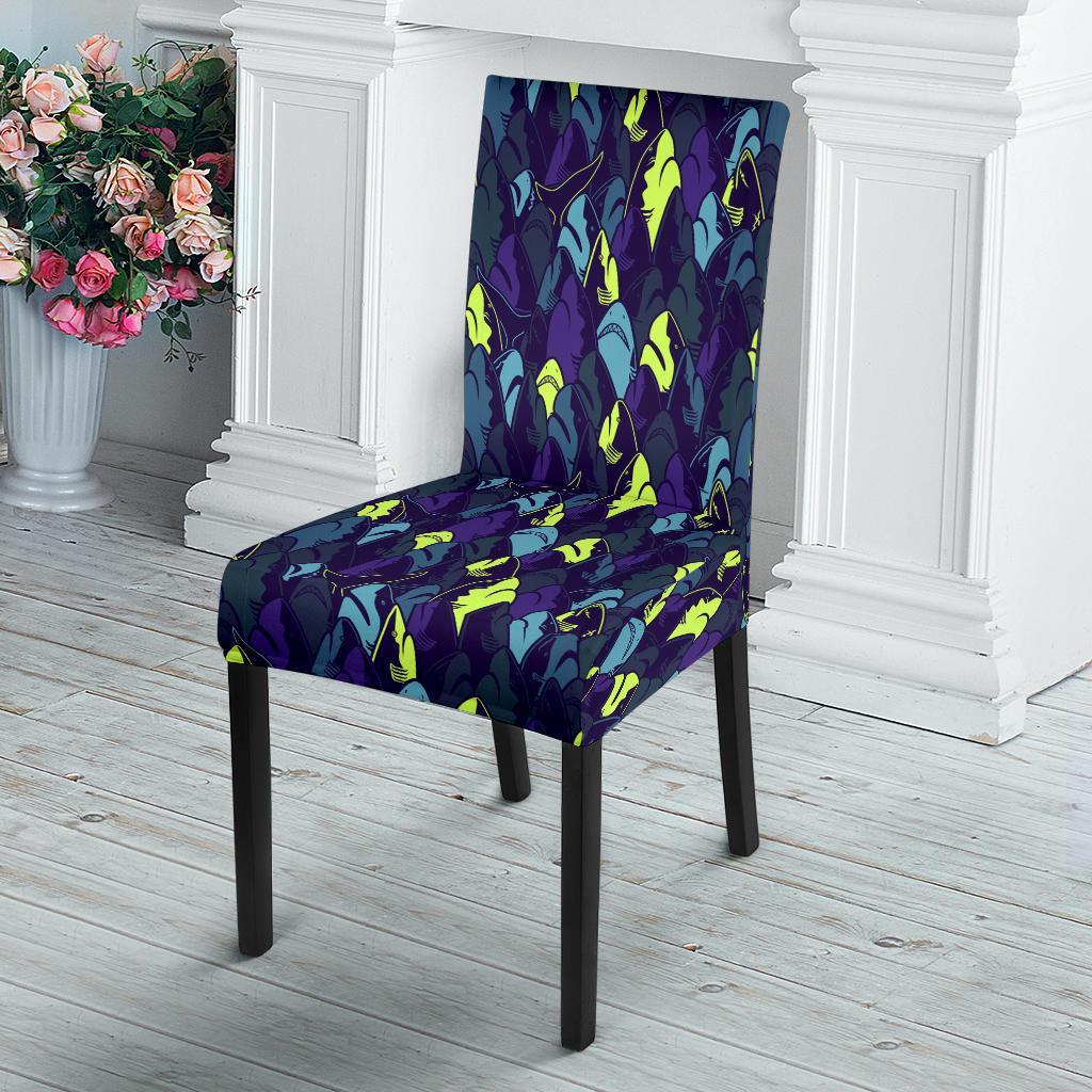 Shark Neon color Print Dining Chair Slipcover-JTAMIGO.COM