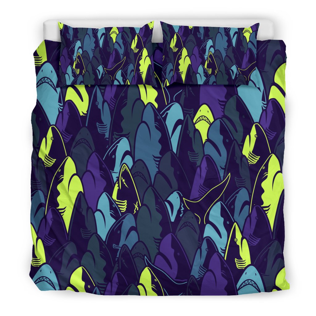 Shark Neon Color Print Duvet Cover Bedding Set