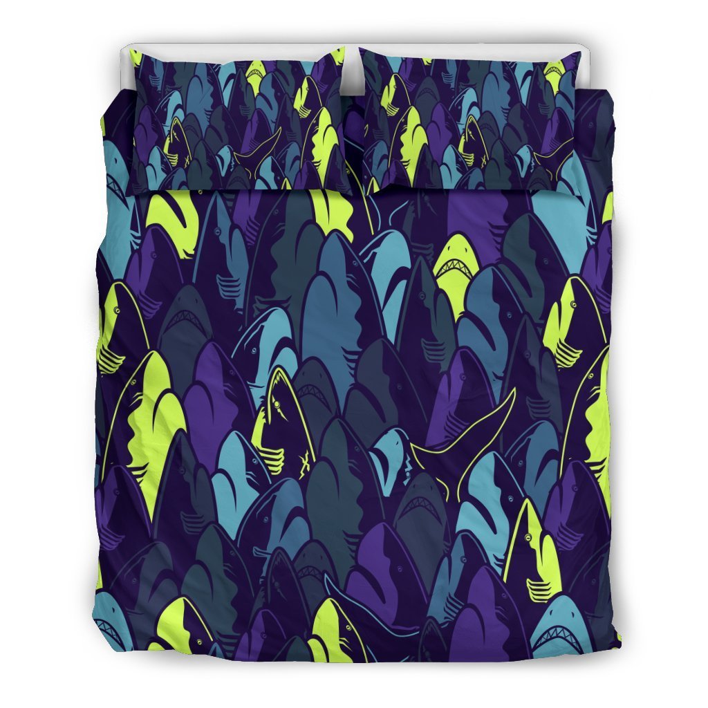 Shark Neon Color Print Duvet Cover Bedding Set
