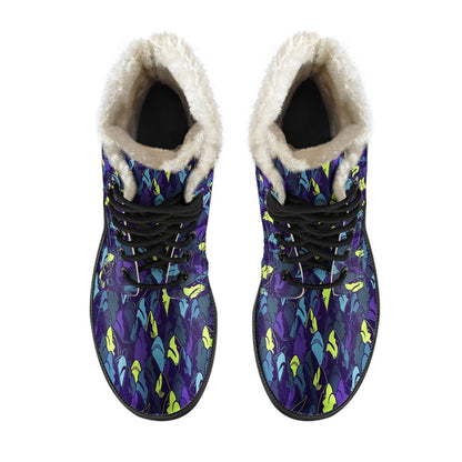 Shark Neon color Print Faux Fur Leather Boots-JTAMIGO.COM