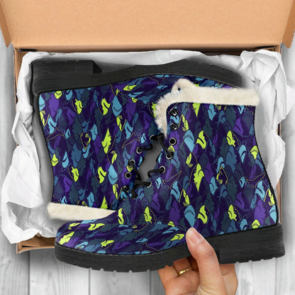 Shark Neon color Print Faux Fur Leather Boots-JTAMIGO.COM