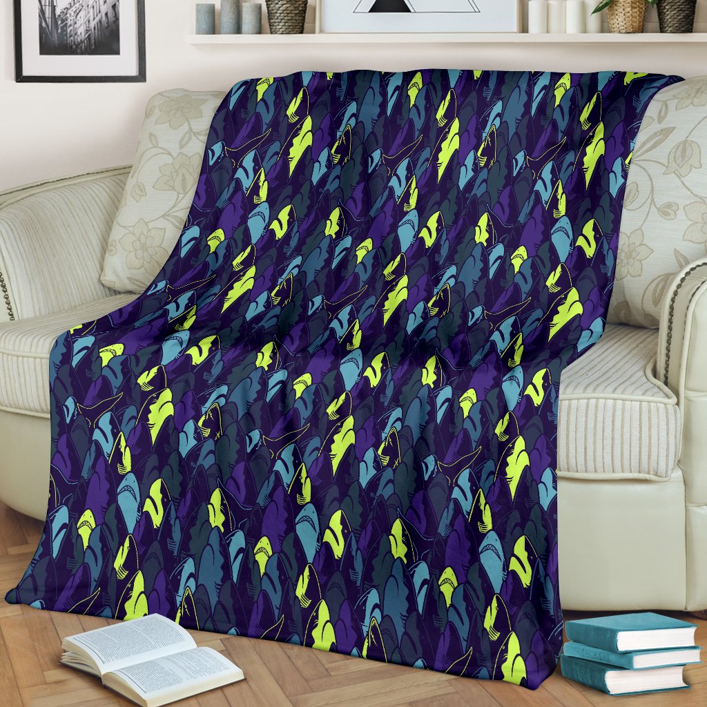 Shark Neon Color Print Fleece Blanket