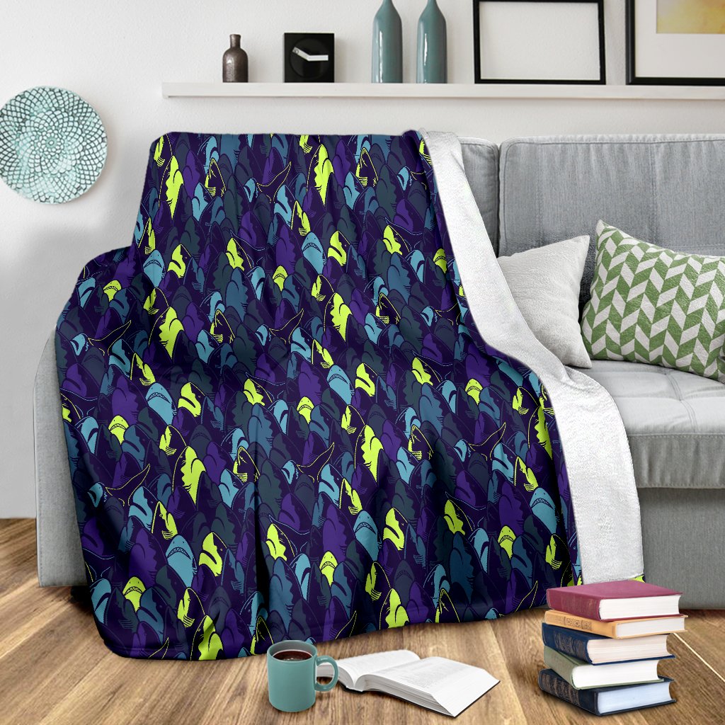 Shark Neon Color Print Fleece Blanket