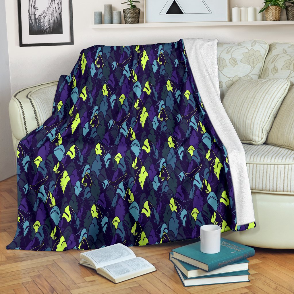 Shark Neon Color Print Fleece Blanket