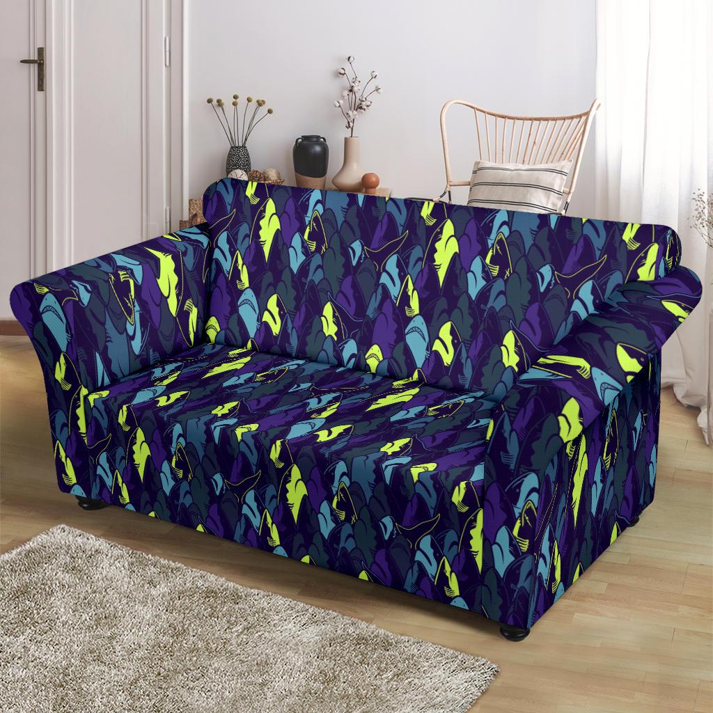 Shark Neon color Print Loveseat Slipcover-JTAMIGO.COM