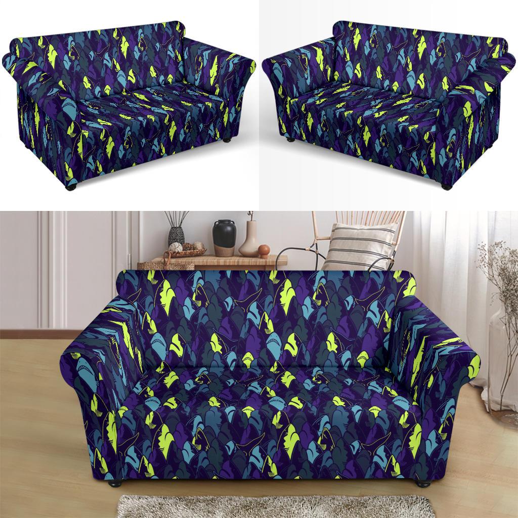 Shark Neon color Print Loveseat Slipcover-JTAMIGO.COM