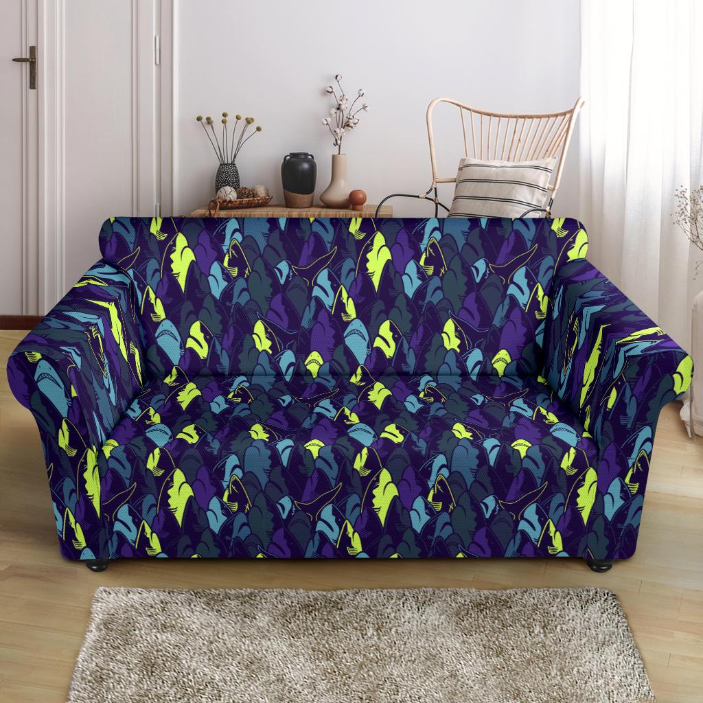 Shark Neon color Print Loveseat Slipcover-JTAMIGO.COM