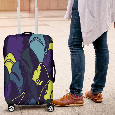 Shark Neon Color Print Luggage Cover Protector