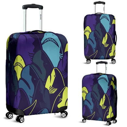 Shark Neon Color Print Luggage Cover Protector