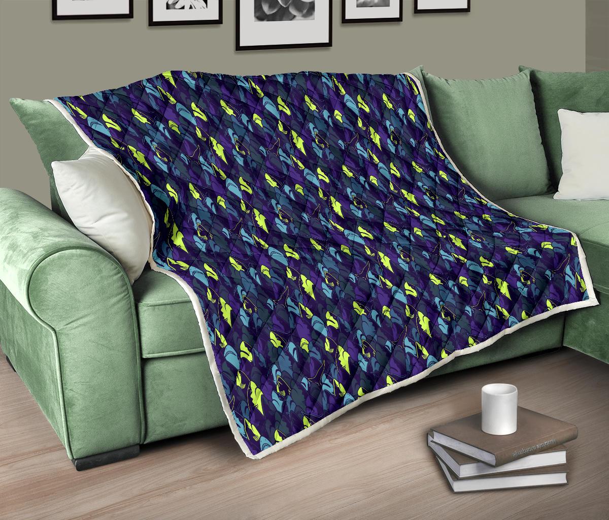 Shark Neon color Print Premium Quilt-JTAMIGO.COM