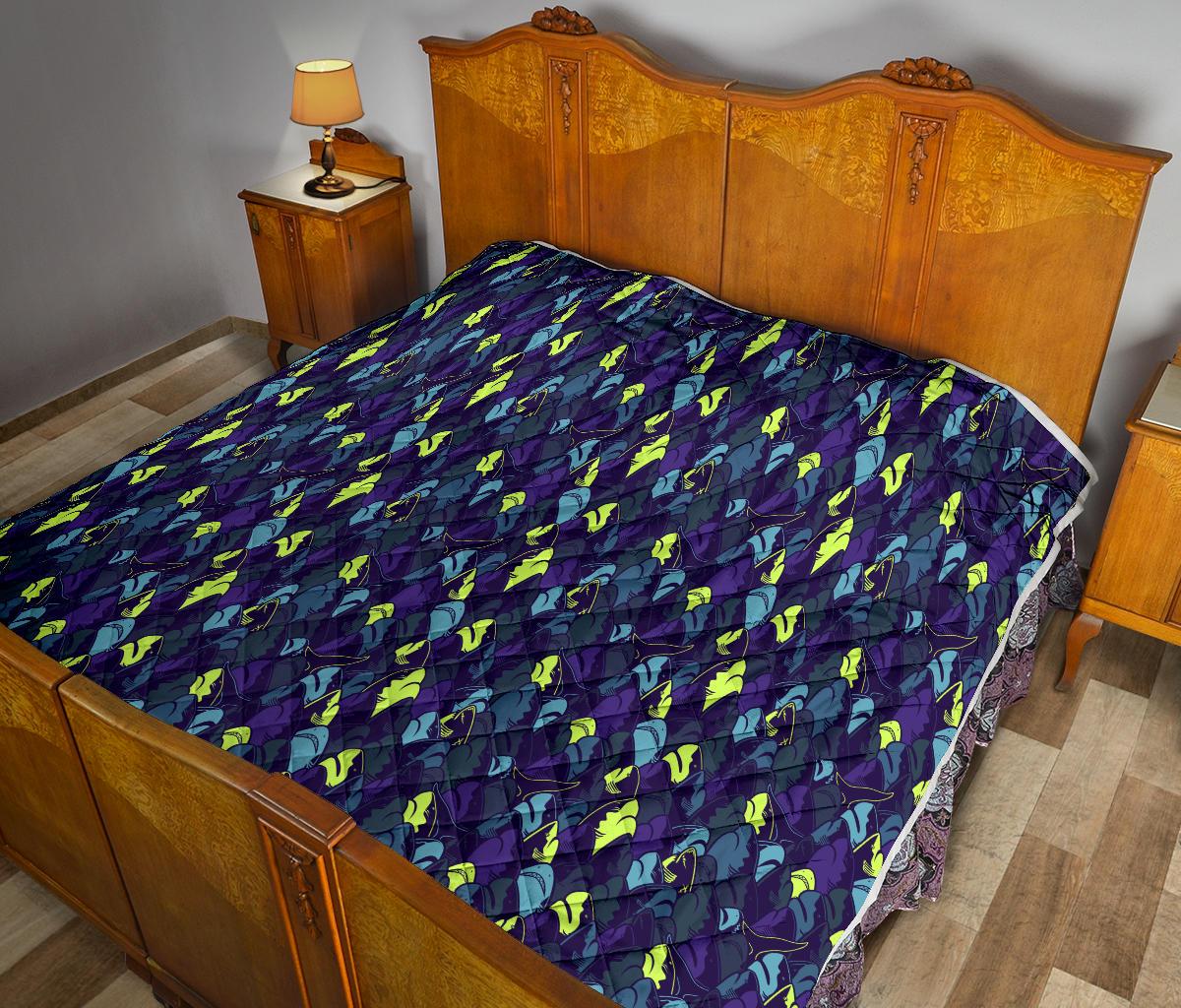 Shark Neon color Print Premium Quilt-JTAMIGO.COM