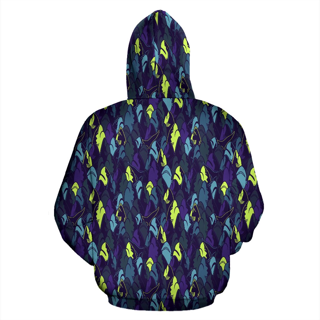Shark Neon color Print Pullover Hoodie