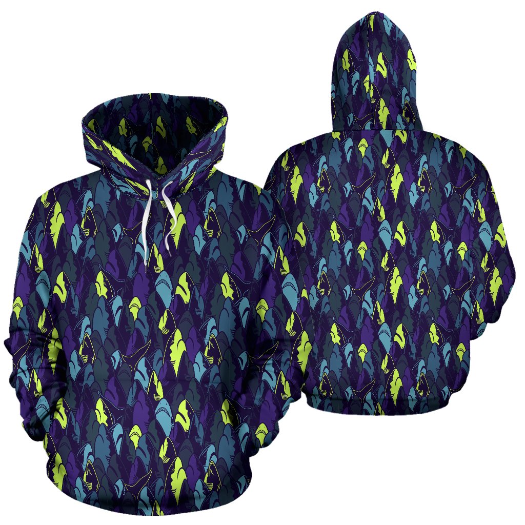 Shark Neon color Print Pullover Hoodie