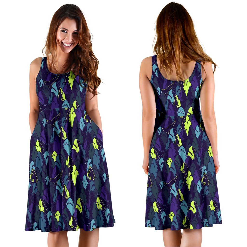 Shark Neon Color Print Sleeveless Dress