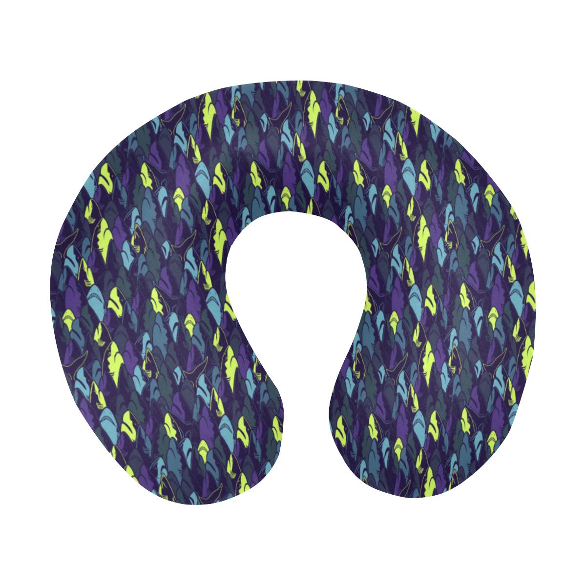 Shark Neon color Print U-Shaped Travel Neck Pillow-JTAMIGO.COM