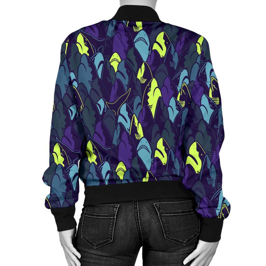 Shark Neon Color Print Women Casual Bomber Jacket