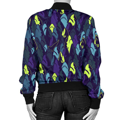 Shark Neon Color Print Women Casual Bomber Jacket