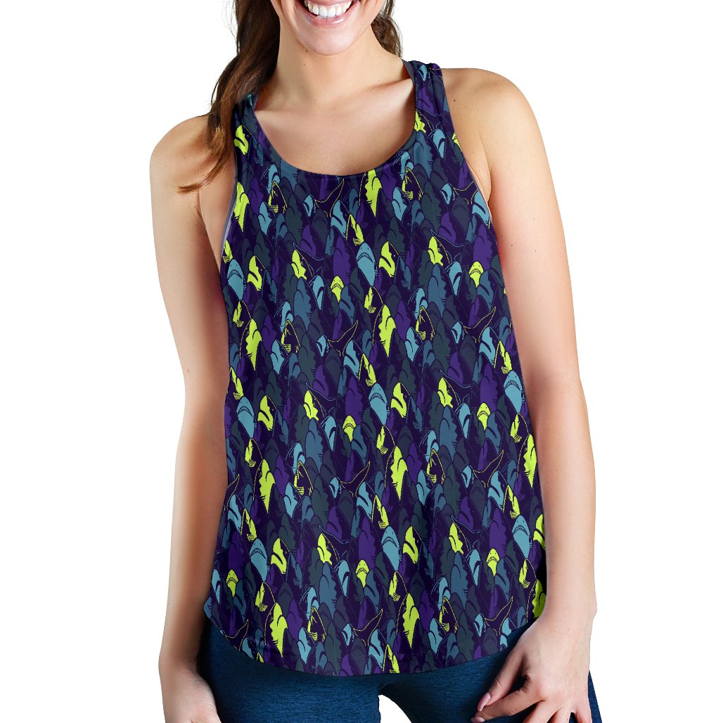 Shark Neon Color Print Women Racerback Tank Top