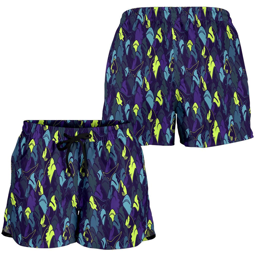 Shark Neon color Print Women Shorts-JTAMIGO.COM