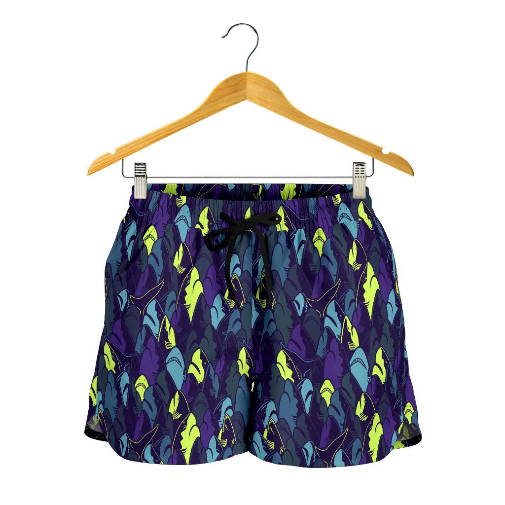 Shark Neon color Print Women Shorts-JTAMIGO.COM