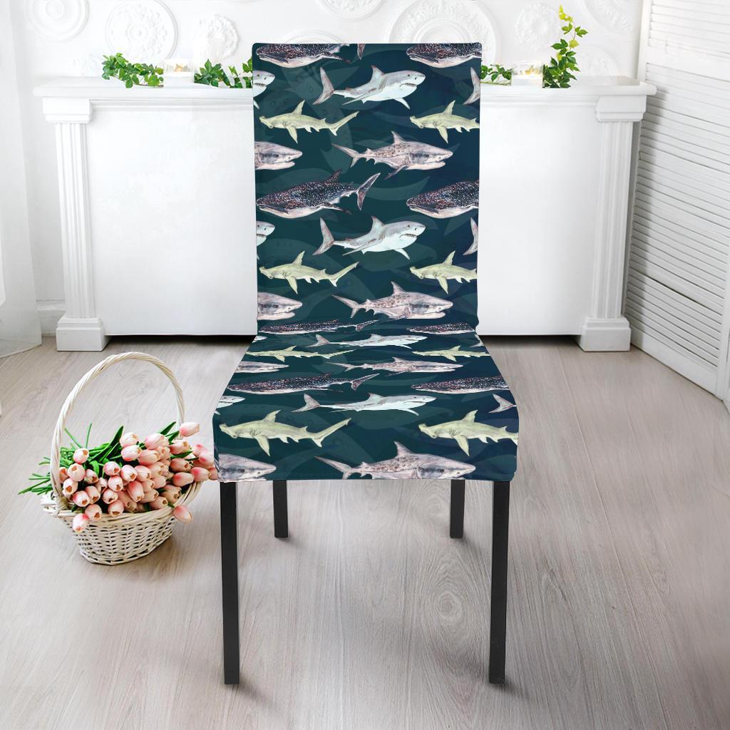 Shark Pattern Print Dining Chair Slipcover-JTAMIGO.COM
