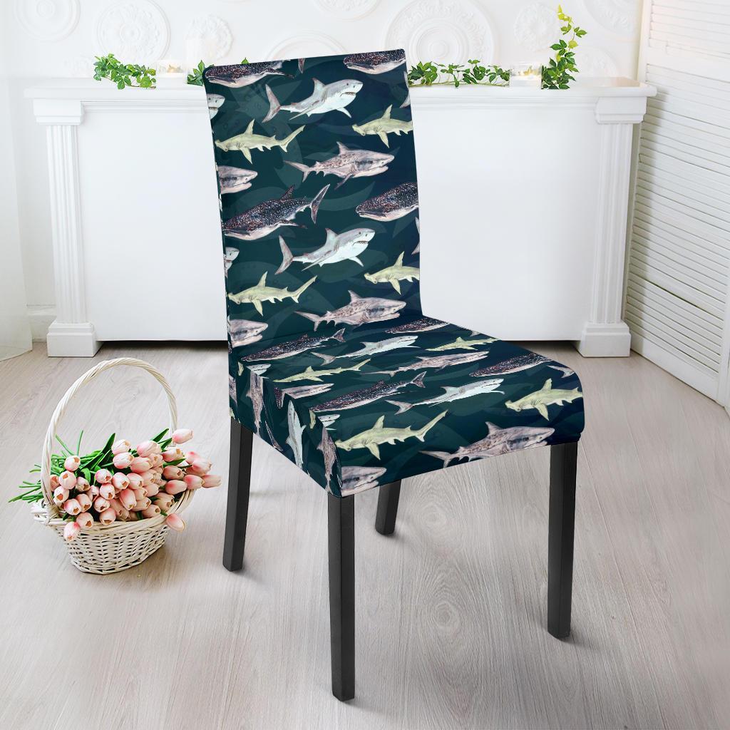 Shark Pattern Print Dining Chair Slipcover-JTAMIGO.COM