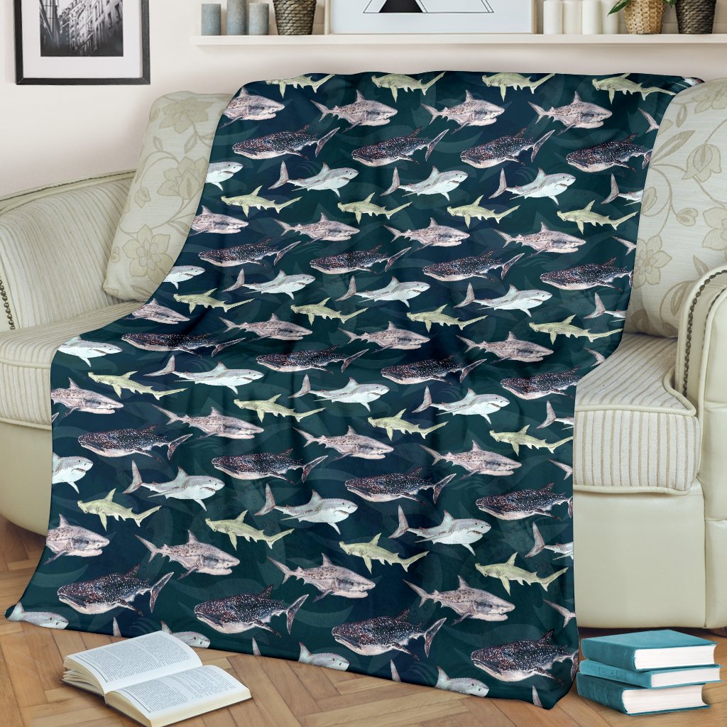 Shark Pattern Print Fleece Blanket
