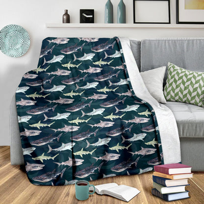 Shark Pattern Print Fleece Blanket