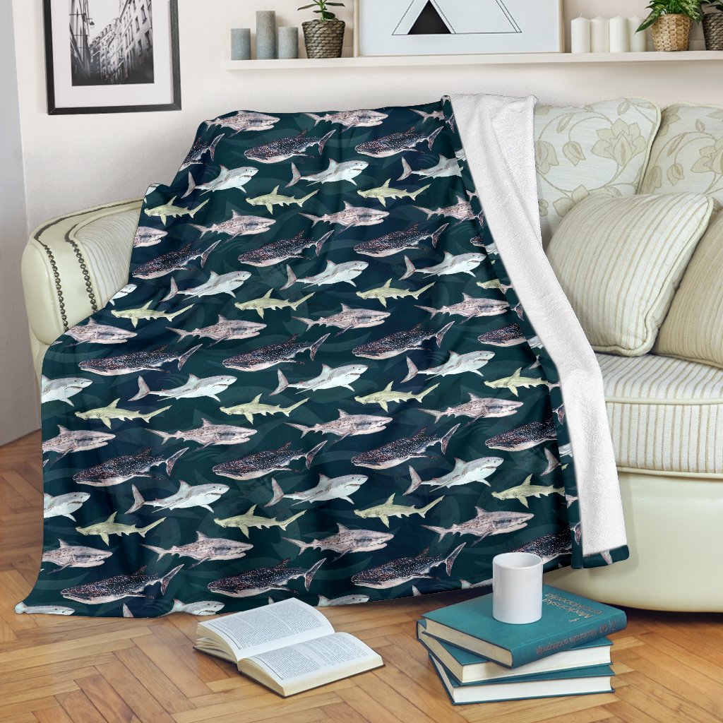 Shark Pattern Print Fleece Blanket